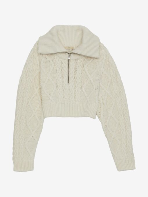 COTTON CHUNKY CABLE ZIP COLLAR KNIT (IVORY) RECTO CLOTHING