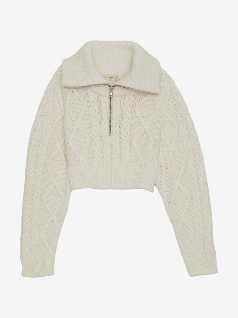 COTTON CHUNKY CABLE ZIP COLLAR KNIT (IVORY) RECTO CLOTHING