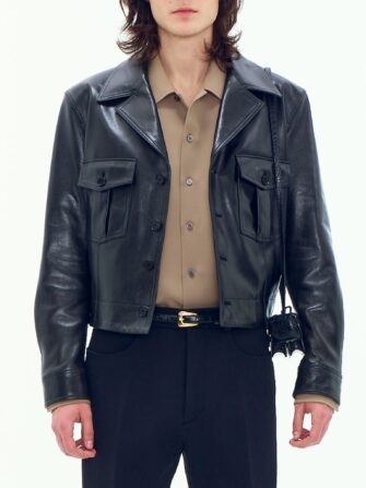 Military Short Leather Jacket Recto Clothing
