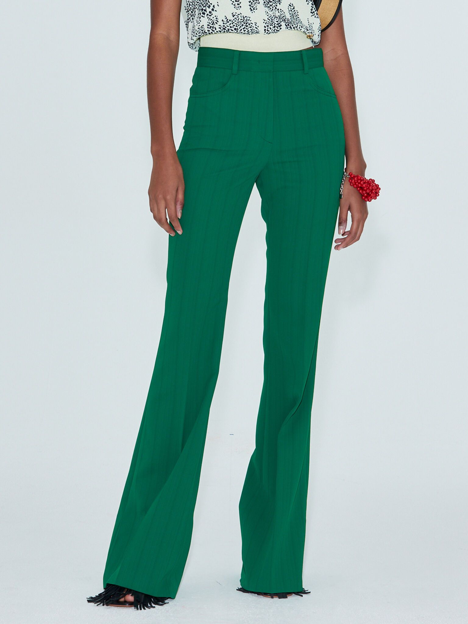 Sunrise Green Stripe Flare Pants - Recto Clothing | WO CLÉ