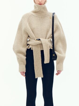 Chunky Wool Roll Neck Cropped Belted Sweater Recto